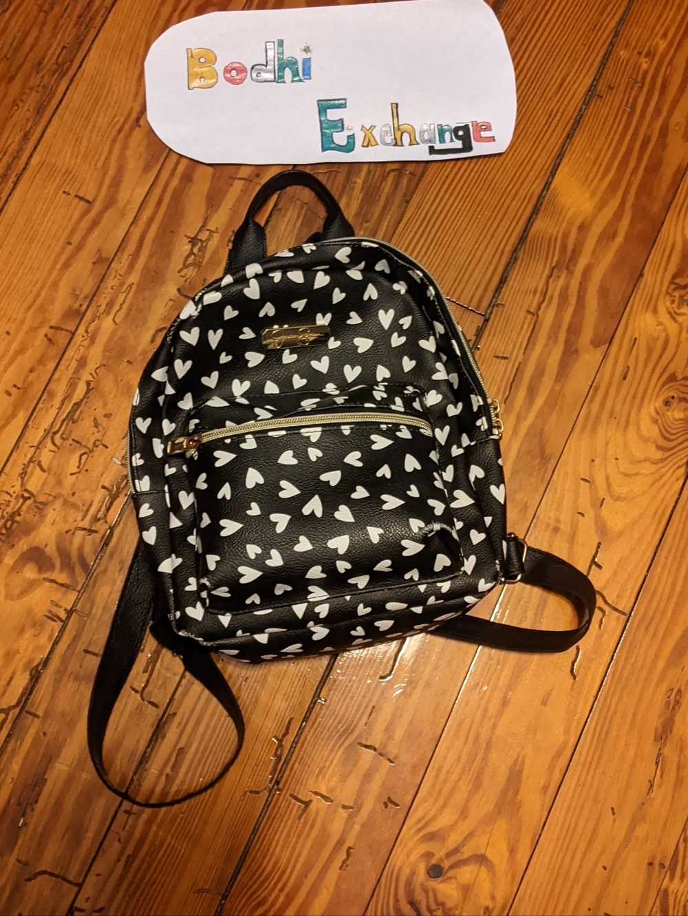 Jessica Simpson Black Heart Print Mini Backpack
